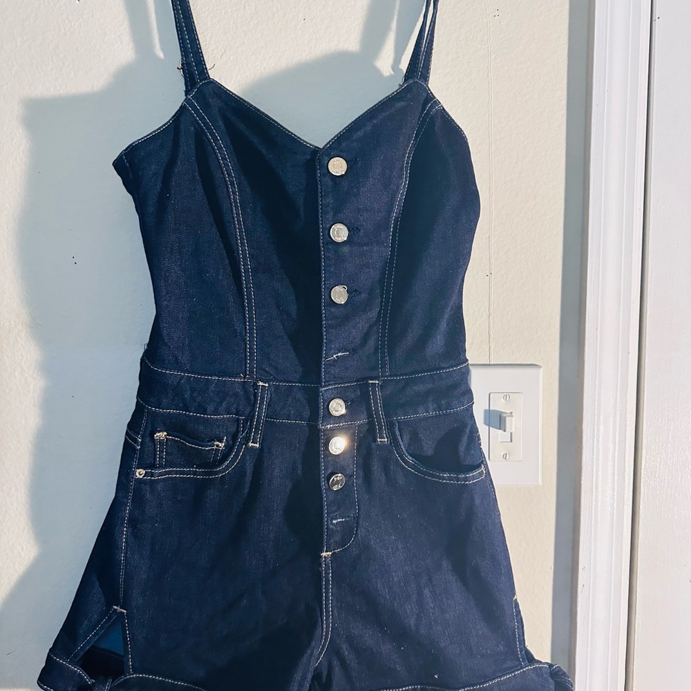 Dark Blue Denim Button-Up Romper